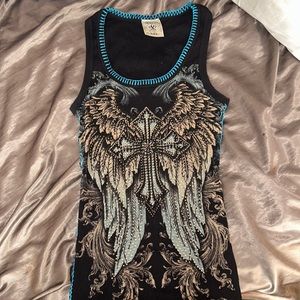 Vintage Handmade Y2k Bedazzled Cross Tank Top